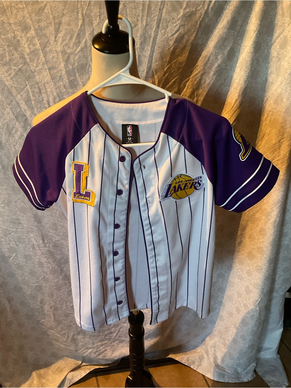 Los Angeles Lakers Kids White & Purple Baseball Jersey